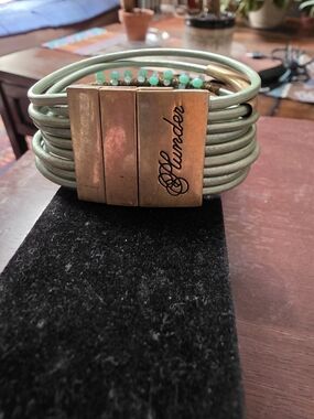 Plunder Mint Multi-Strand Leather Wrap Bracelet with Brass Clasp